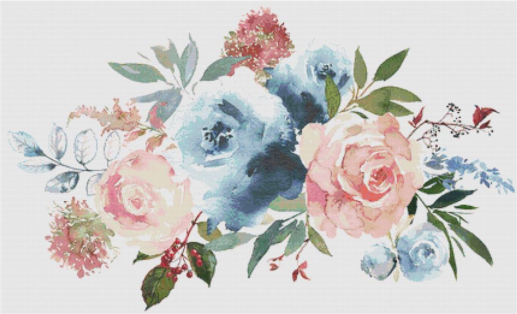 Blush And Dusty Blue Bouquet - X Squared Cross Stitch