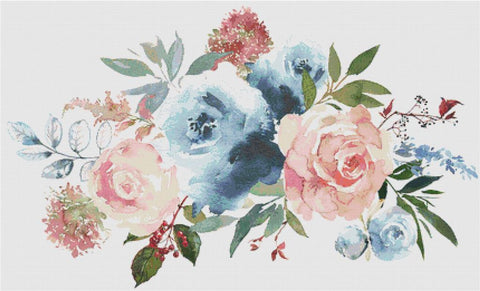 Blush And Dusty Blue Bouquet - X Squared Cross Stitch