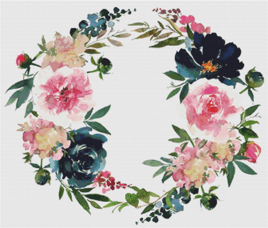 Blush And Navy Wreath - X Squared Cross Stitch