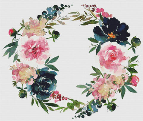 Blush And Navy Wreath - X Squared Cross Stitch
