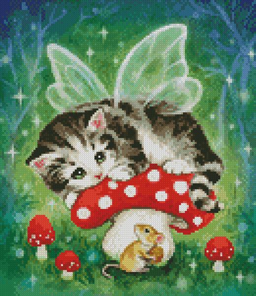 Mini Kitten Fairy On Mushroom - Artecy Cross Stitch
