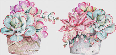 Set Of Succulents In Pots - X Squared Cross Stitch