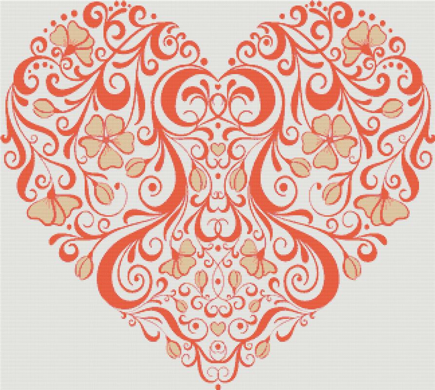 Orange And Yellow Swirly Heart - X Squared Cross Stitch