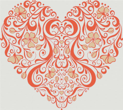 Orange And Yellow Swirly Heart - X Squared Cross Stitch