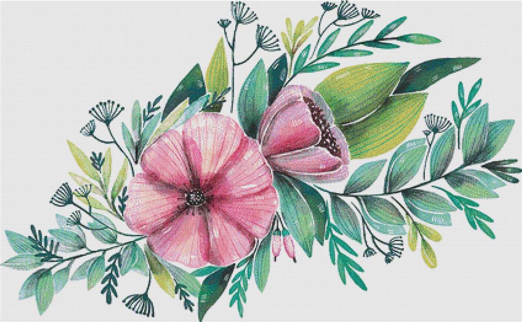 Pink Blooming Flowers - X Squared Cross Stitch