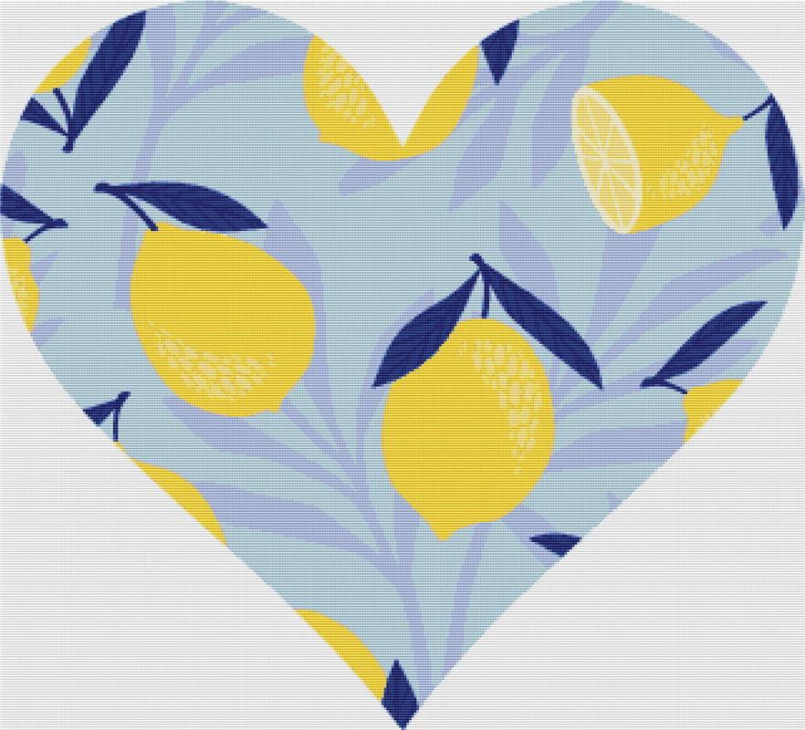 Blue Lemon Heart - X Squared Cross Stitch