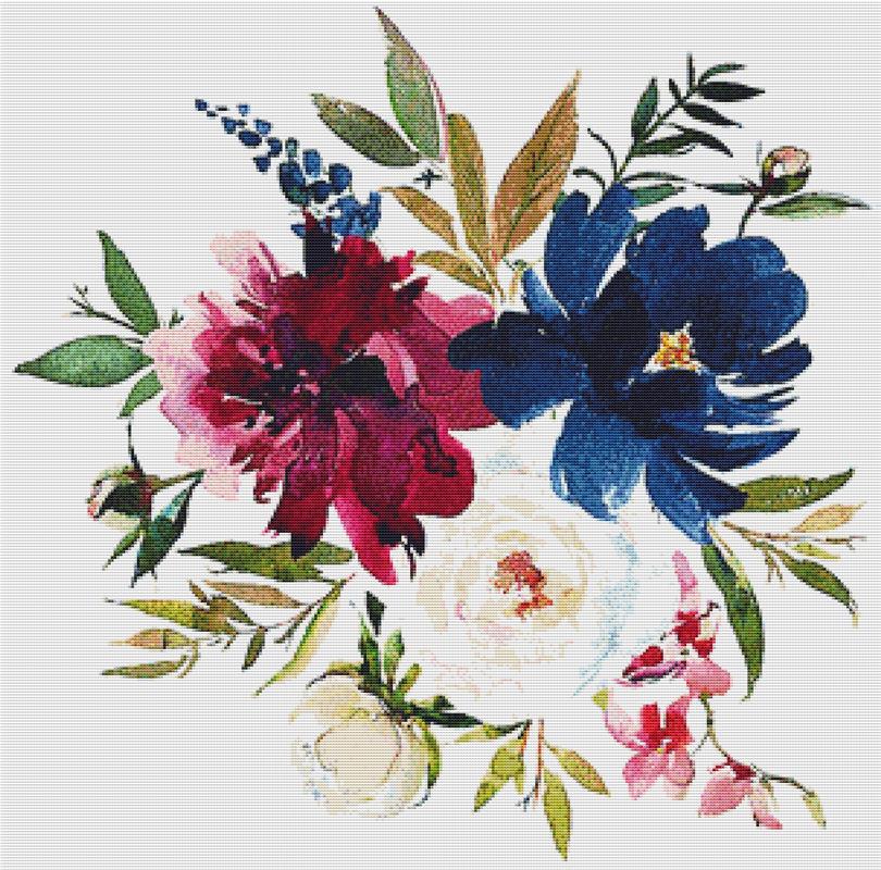 Bordeaux And Navy Arrangement - X Squared Cross Stitch