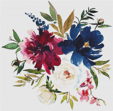 Bordeaux And Navy Arrangement - X Squared Cross Stitch