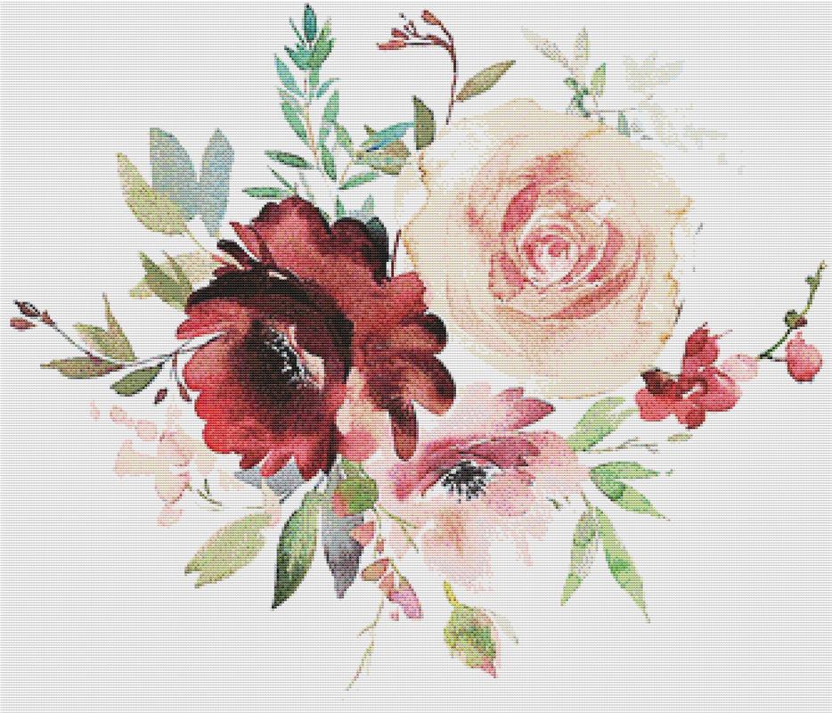 Burgundy And Rose Arrangement - X Squared Cross Stitch