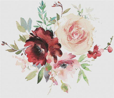 Burgundy And Rose Arrangement - X Squared Cross Stitch