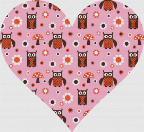 Pink Owl Heart - X Squared Cross Stitch