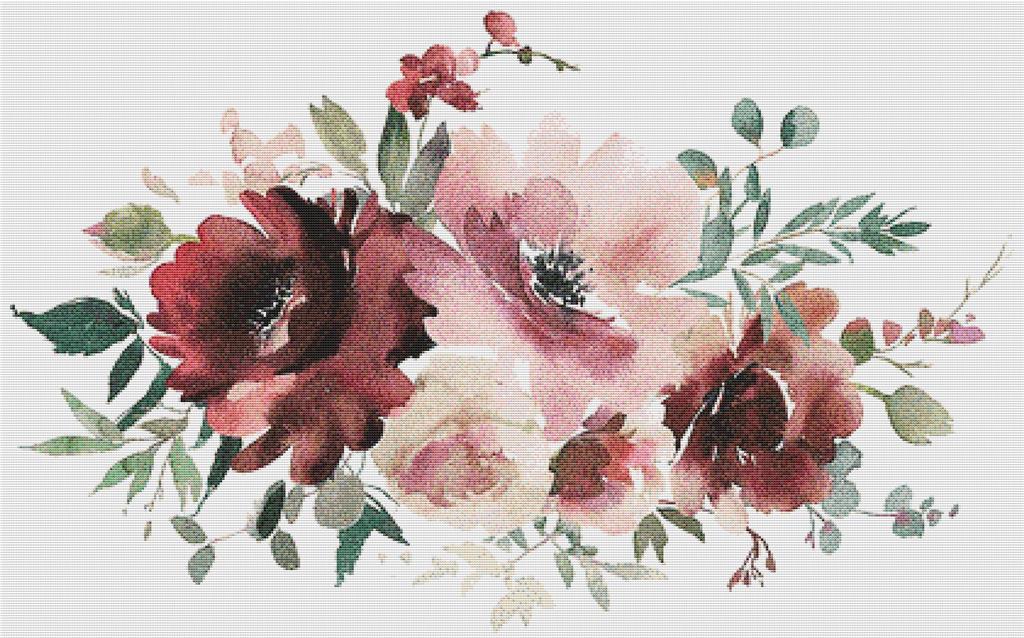 Burgundy And Rose Arrangement I - X Squared Cross Stitch