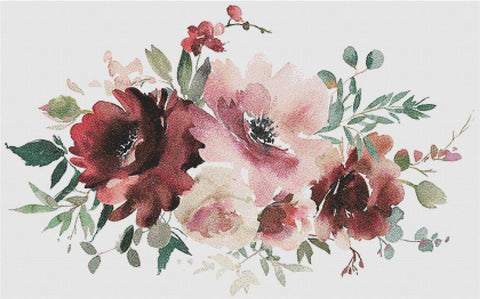 Burgundy And Rose Arrangement I - X Squared Cross Stitch