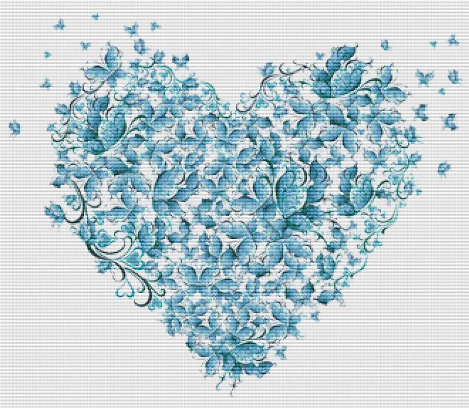 Blue Heart Of Butterflies - X Squared Cross Stitch
