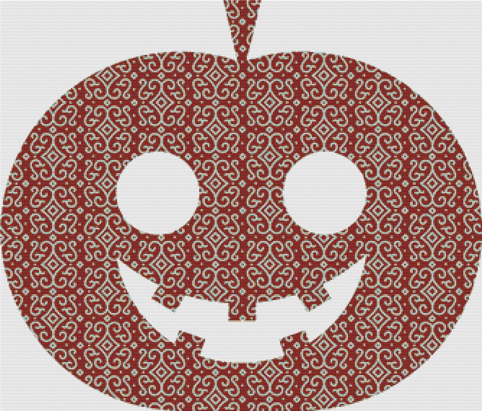 Maroon Mosaic Jack-O-Lantern - X Squared Cross Stitch