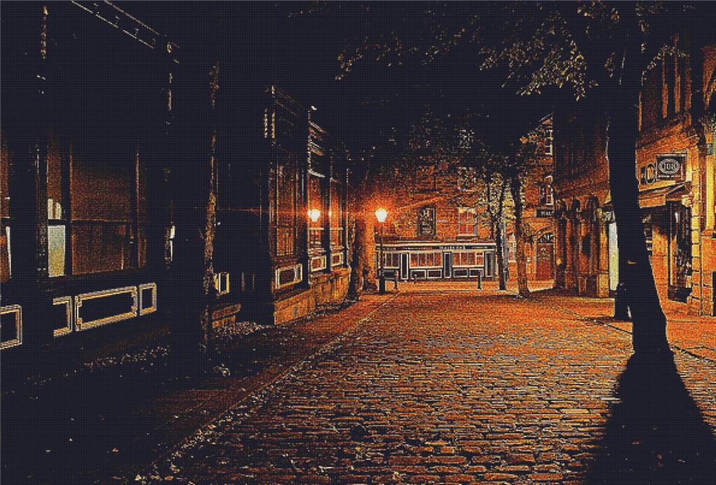 Street Lamps And Cobblestones - X Squared Cross Stitch