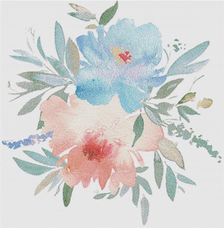 Cobalt And Peach Floral Arrangement - X Squared Cross Stitch