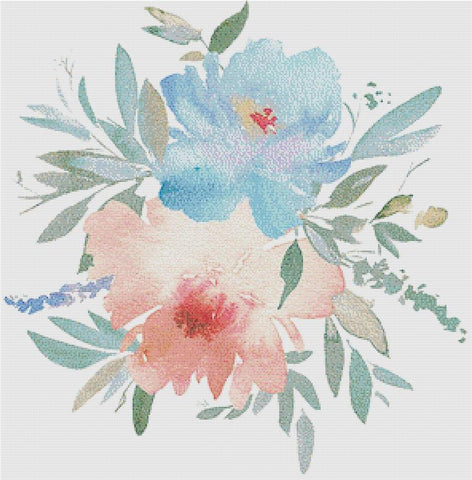 Cobalt And Peach Floral Arrangement - X Squared Cross Stitch