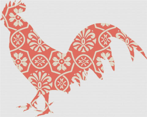 Orange Floral Rooster - X Squared Cross Stitch