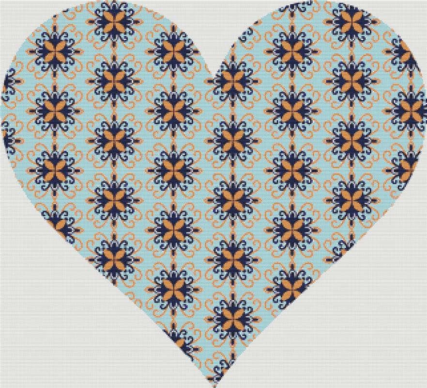 Blue Mosaic Floral Heart - X Squared Cross Stitch