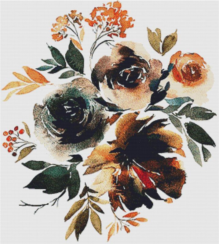 Coffee And Nude Floral Arrangement - X Squared Cross Stitch