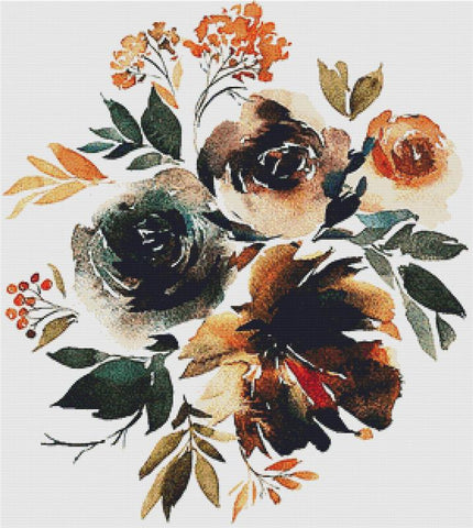 Coffee And Nude Floral Arrangement - X Squared Cross Stitch