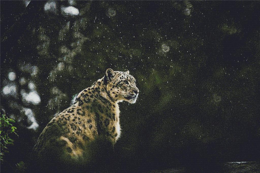 Snow Leopard In The Rain - X Squared Cross Stitch