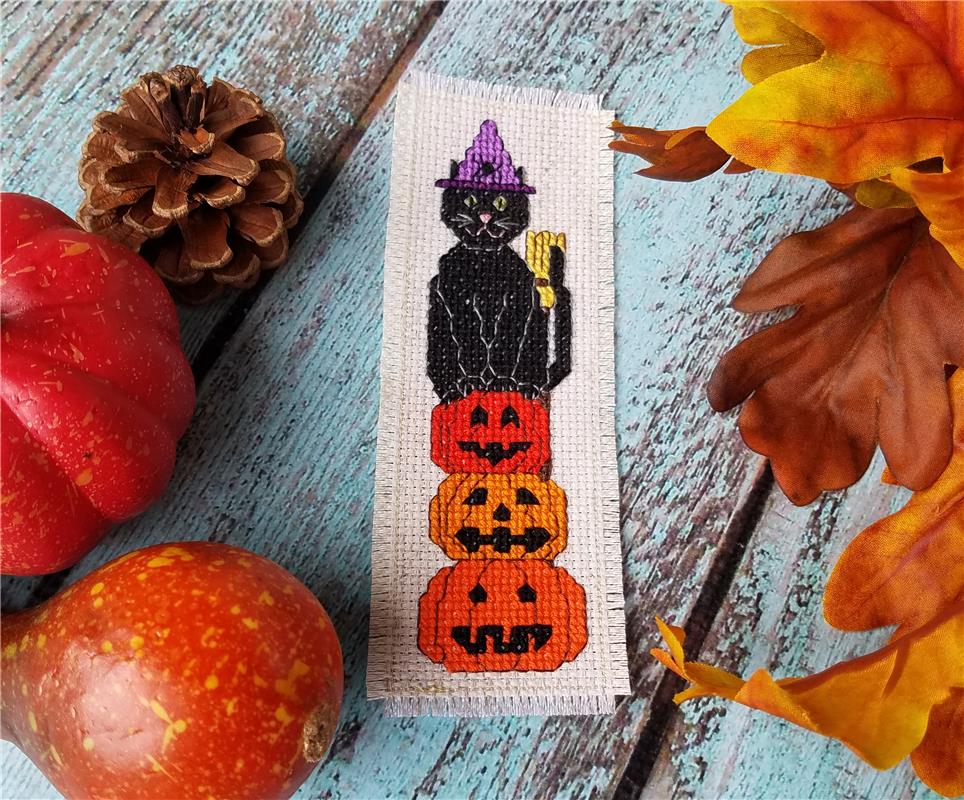 Witch Black Cat Sitting On Jack-O-Lanterns - Keb Studio Creations