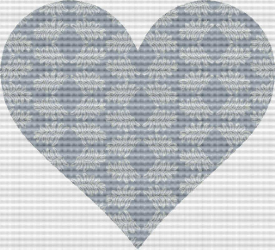 Grey Botanical Heart - X Squared Cross Stitch