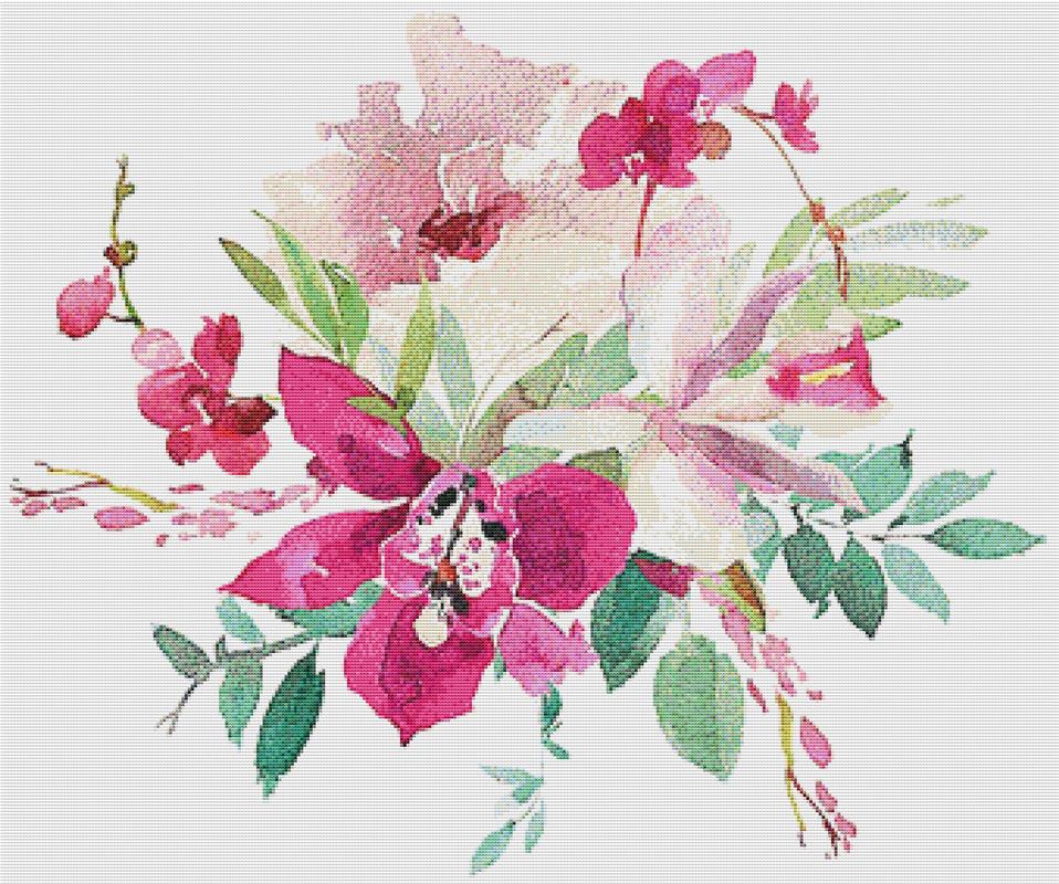 Elegant Orchid Arrangement - X Squared Cross Stitch