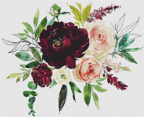 Blush And Wine Floral Arrangement I - X Squared Cross Stitch