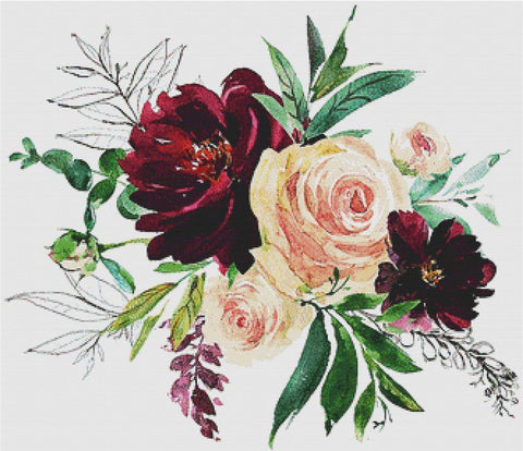 Blush And Wine Floral Arrangement II - X Squared Cross Stitch