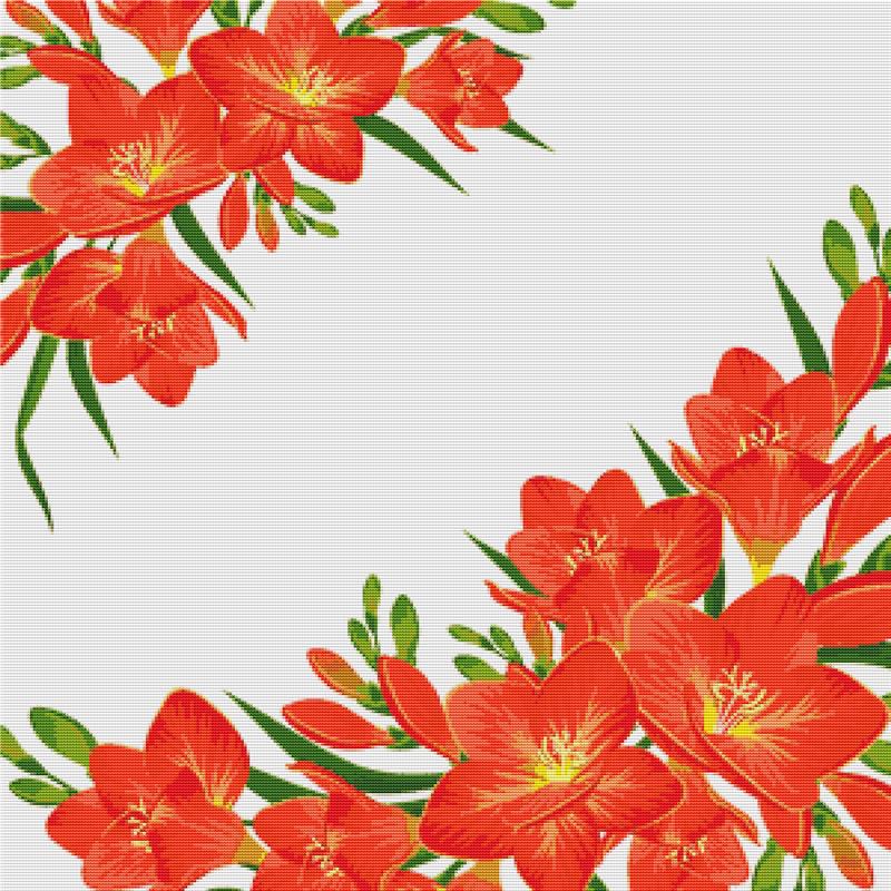 Red And Orange Floral Frame - X Squared Cross Stitch