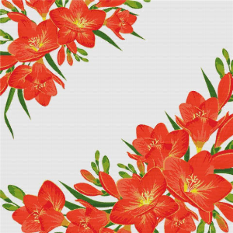Red And Orange Floral Frame - X Squared Cross Stitch