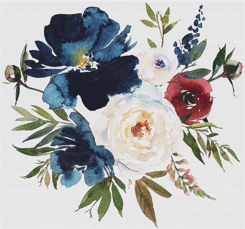 Bordeaux And Navy Arrangement I - X Squared Cross Stitch