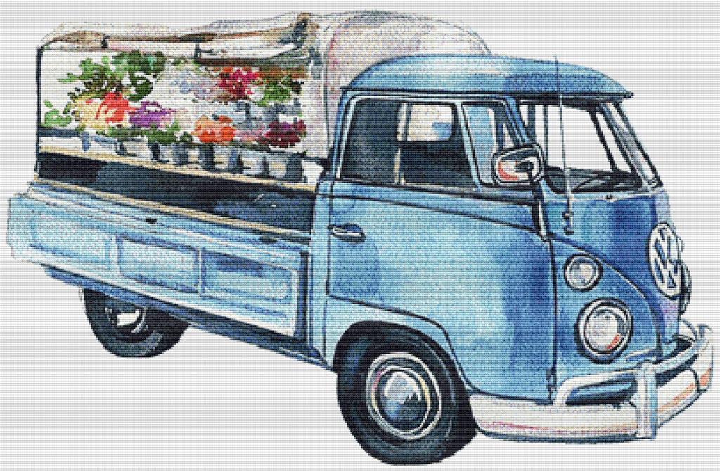 Floral Farm Truck - X Squared Cross Stitch