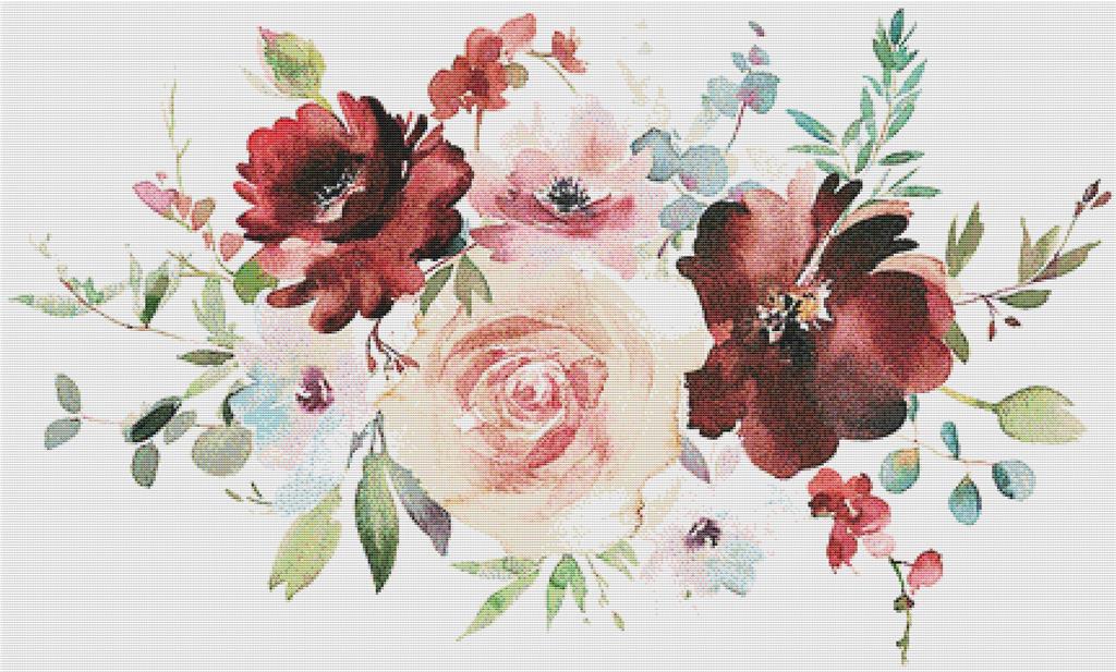 Burgundy And Rose Arrangement II - X Squared Cross Stitch