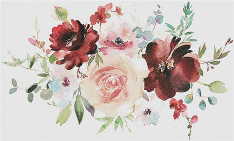 Burgundy And Rose Arrangement II - X Squared Cross Stitch