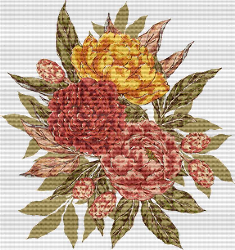Vintage Peonies - X Squared Cross Stitch