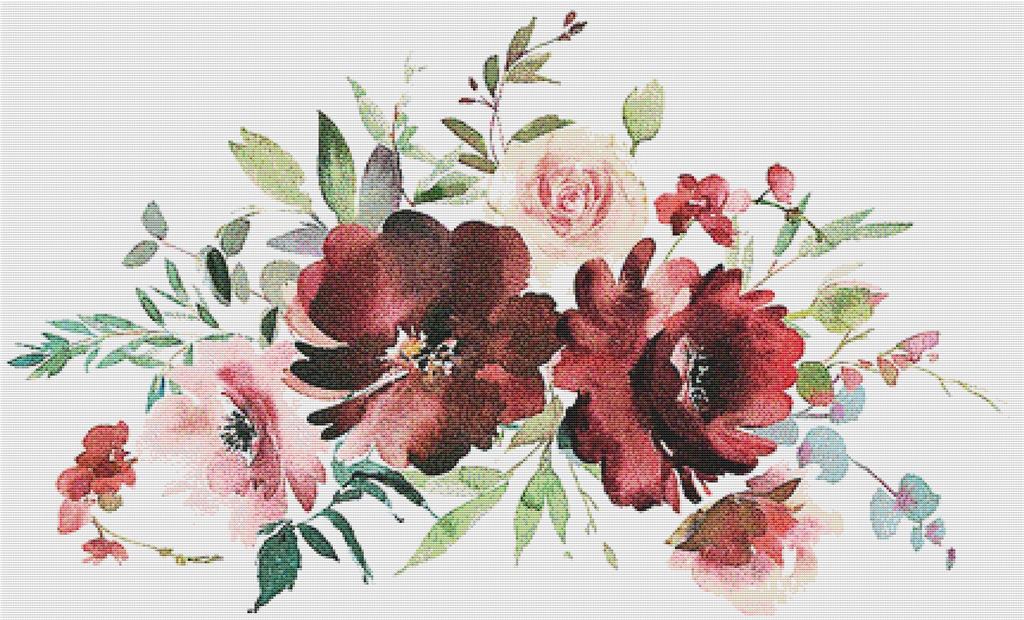 Burgundy And Rose Arrangement III - X Squared Cross Stitch