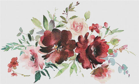 Burgundy And Rose Arrangement III - X Squared Cross Stitch