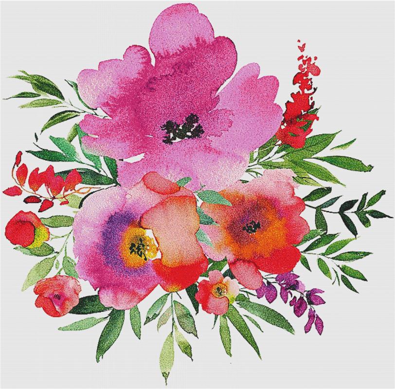 Fuchsia Floral Arrangement - X Squared Cross Stitch