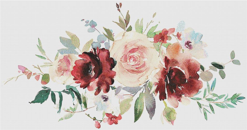 Burgundy And Rose Arrangement IV - X Squared Cross Stitch