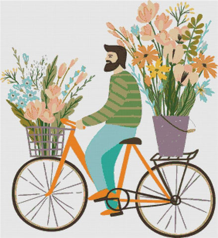 Man With Flowers On A Bike - X Squared Cross Stitch