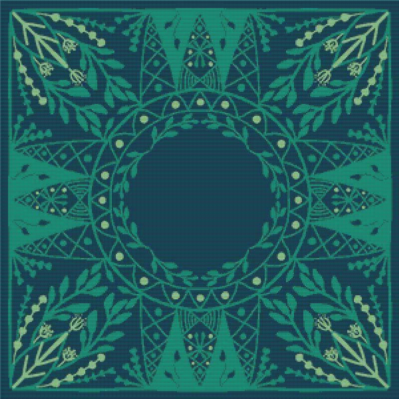 Blue And Green Scandinavian Folk Art - X Squared Cross Stitch