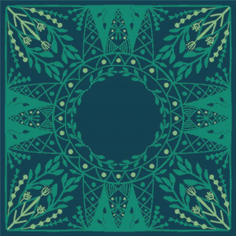 Blue And Green Scandinavian Folk Art - X Squared Cross Stitch