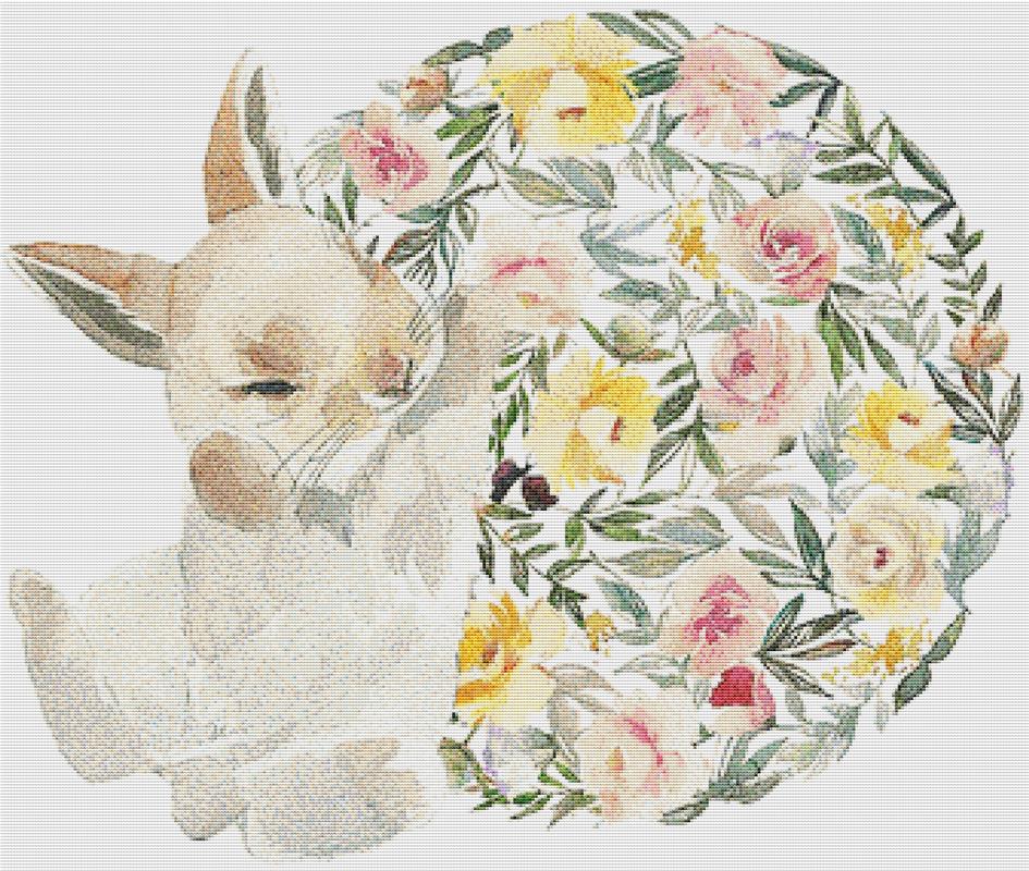 Spring Bunny With Flowers - X Squared Cross Stitch