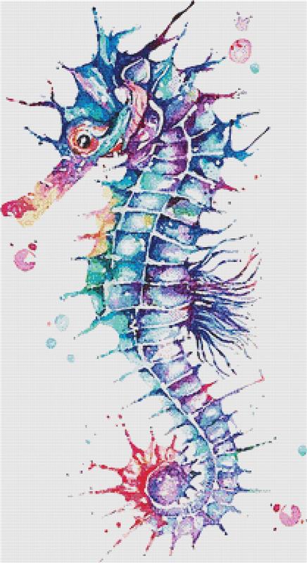 Watercolour Seahorse - X Squared Cross Stitch