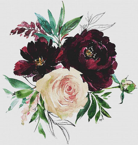 Blush And Wine Floral Arrangement III - X Squared Cross Stitch