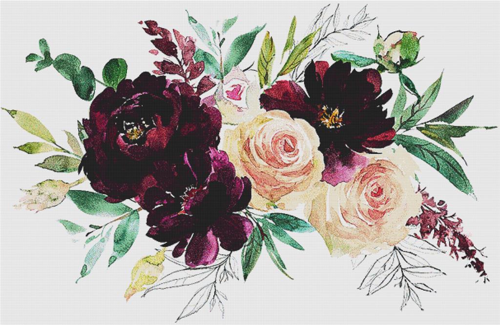 Blush And Wine Floral Arrangement IV - X Squared Cross Stitch